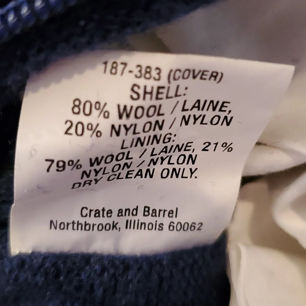 Crate&Barrel Holden Pillow Set of 2 Navy Wool Blend w/Crate&Barrel Inserts
